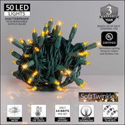 50 5mm Gold SoftTwinkle LED Christmas Lights, Green Wire, 4" Spacing