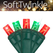 50 5mm Green, Red SoftTwinkle LED Christmas Lights, Green Wire, 4" Spacing