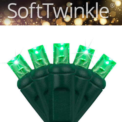 50 5mm Green SoftTwinkle LED Christmas Lights, Green Wire, 4" Spacing