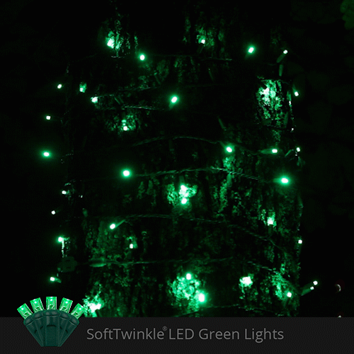 50 5mm Green SoftTwinkle LED Christmas Lights, Green Wire, 4" Spacing