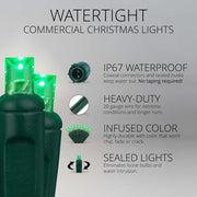 50 5mm Green WeatherPRO TM Commercial LED Lights, Green Wire, 4" Spacing