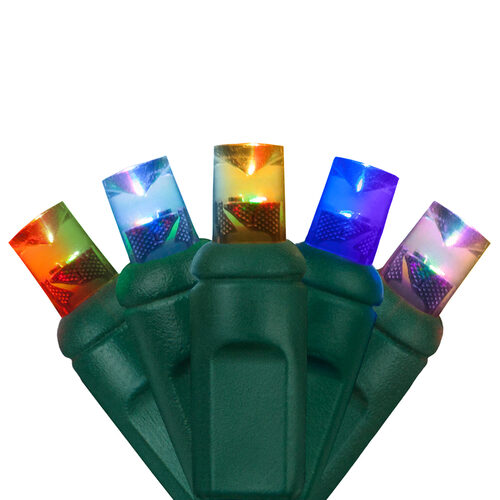 50 5mm Multi Color Color Change LED Christmas Lights, Green Wire, 4" Spacing