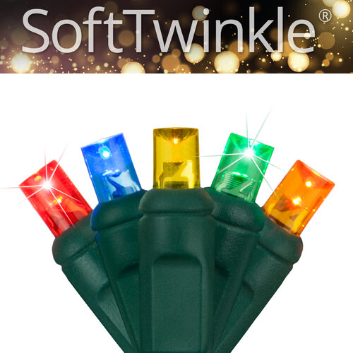 5mm Multi Color SoftTwinkle LED Christmas Lights, Green Wire