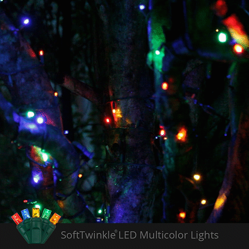 5mm Multi Color SoftTwinkle LED Christmas Lights, Green Wire