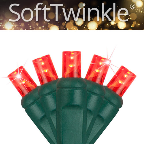 50 5mm Red SoftTwinkle LED Christmas Lights, Green Wire, 4" Spacing