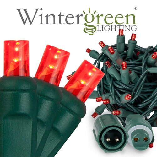 50 5mm Red WeatherPRO TM Commercial LED Lights, Green Wire, 4" Spacing