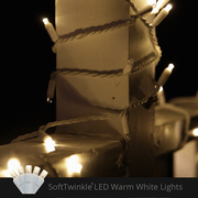 50 5mm Warm White SoftTwinkle LED Christmas Lights, White Wire, 4" Spacing