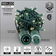 5mm Warm White WeatherPRO TM Commercial LED Lights, Green Wire