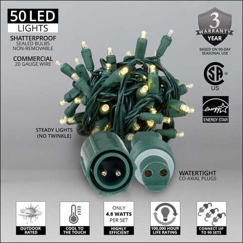 5mm Warm White WeatherPRO TM Commercial LED Lights, Green Wire