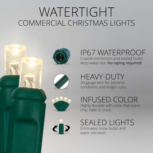 5mm Warm White WeatherPRO TM Commercial LED Lights, Green Wire