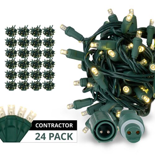 50 5mm Warm White WeatherPro TM Water-Tight Commercial LED Lights, Green Wire, 4" Spacing, Contractor Pack