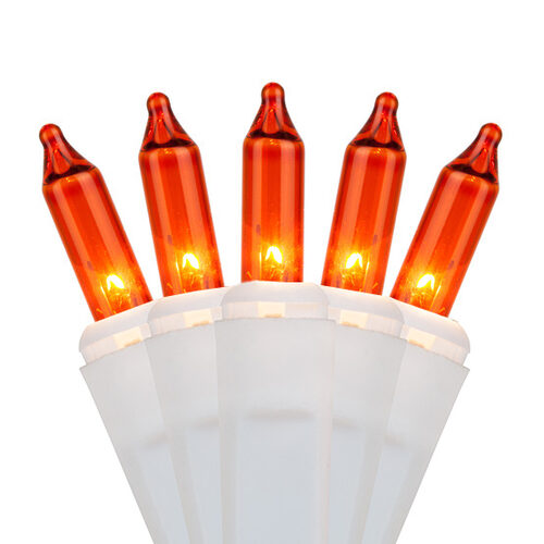 50 Amber / Orange Mini Lights, Green Wire, 6" Spacing