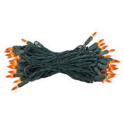 50 Amber / Orange Mini Lights, Green Wire, 6" Spacing