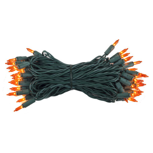 50 Amber / Orange Mini Lights, Green Wire, 6" Spacing