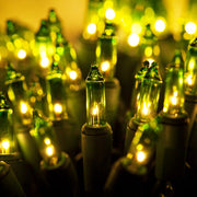 50 Chartreuse Mini Lights, Green Wire, 6" Spacing