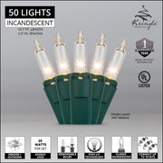 50 Clear Mini Lights, Green Wire, 2.5" Spacing