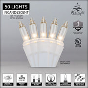 50 Clear Mini Lights, White Wire, 2.5" Spacing