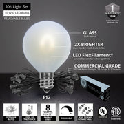 Cool White FlexFilament TM Satin LED Patio String Light Set with G50 Bulbs on Black Wire, E12 Base