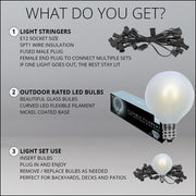 Cool White FlexFilament TM Satin LED Patio String Light Set with G50 Bulbs on Black Wire, E12 Base
