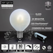 Cool White FlexFilament TM Satin LED Patio String Light Set with G50 Bulbs on Black Wire, E12 Base