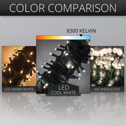 Kringle Traditions 5mm Cool White LED Christmas Lights, Green Wire