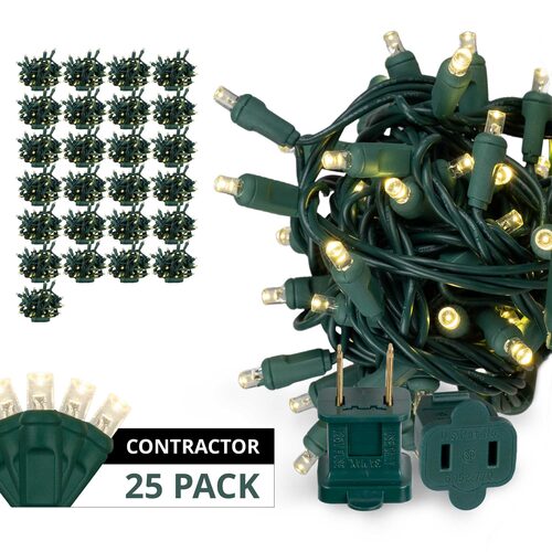 50 Kringle Traditions 5mm Warm White LED Christmas Lights, Green Wire, 4" Spacing, Contractor Pack