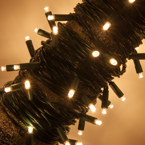 50 Kringle Traditions 5mm Warm White LED Christmas Lights, Green Wire, 4" Spacing, Contractor Pack