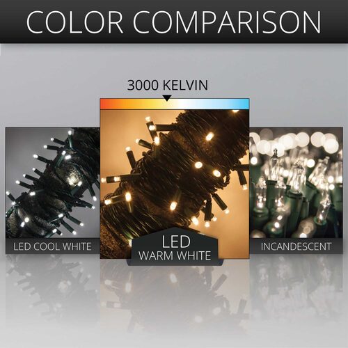 50 Kringle Traditions 5mm Warm White LED Christmas Lights, Green Wire, 4" Spacing, Contractor Pack