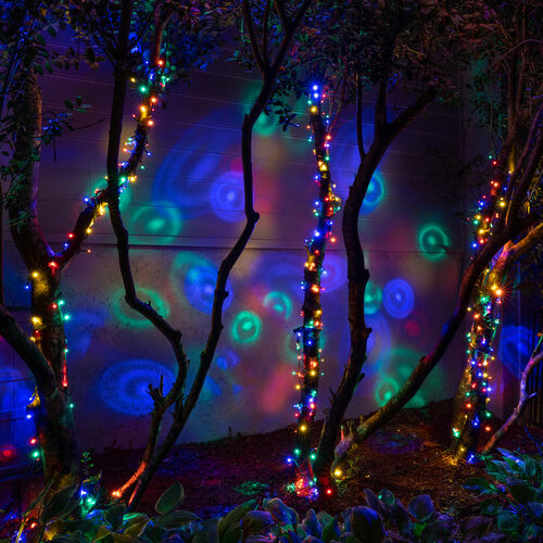 50 LED Halo Multi Color String Lights, Green Wire, 4" Spacing