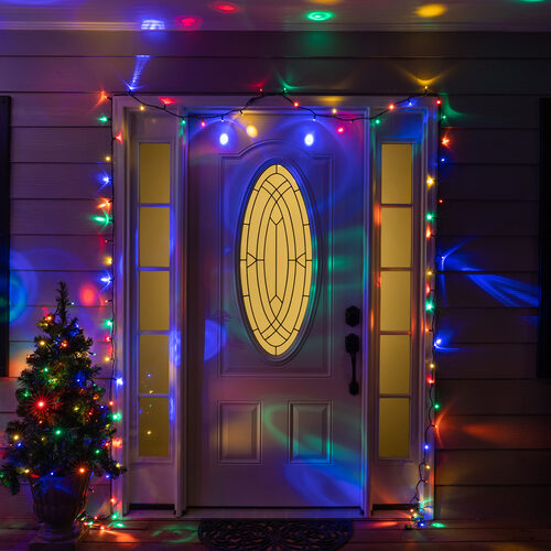 50 LED Halo Multi Color String Lights, Green Wire, 4" Spacing