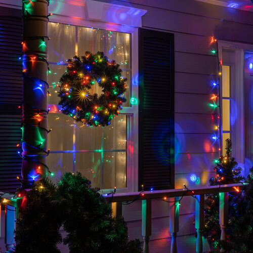 50 LED Halo Multi Color String Lights, Green Wire, 4" Spacing