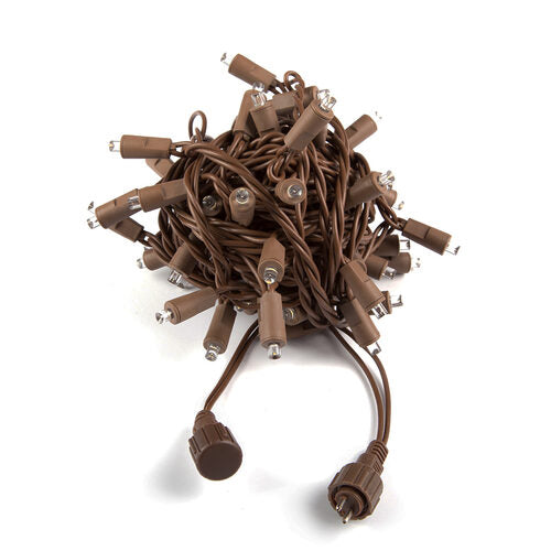 50 Low Voltage 5mm Warm White Commercial LED Lights, Brown Wire, 6" Spacing