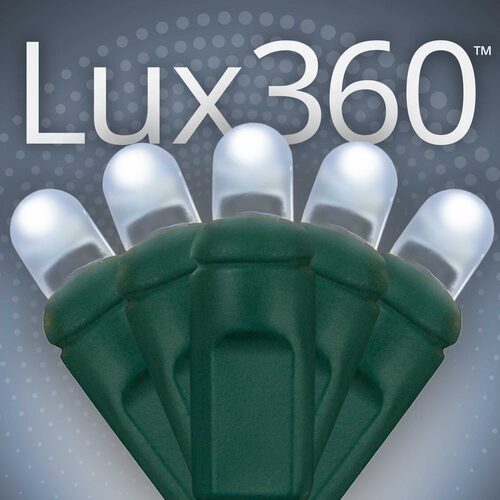 Lux360 TM D5 TM Cool White LED Christmas Lights, Green Wire