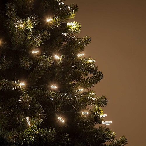 50 M5 Warm White LED Lights, Green Wire, 4" Spacing