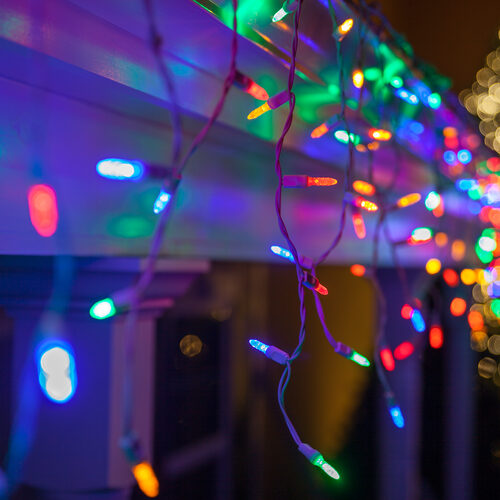 50 Multicolor Color Change M5 LED Icicle Lights on White Wire