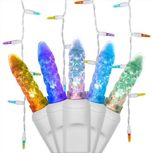 50 Multicolor Color Change M5 LED Icicle Lights on White Wire