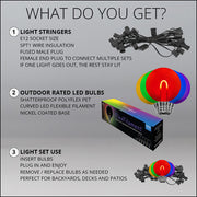 Multicolor FlexFilament TM Shatterproof LED Patio String Light Set with G50 Bulbs on Black Wire, E12 Base