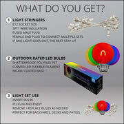 Multicolor FlexFilament TM Shatterproof LED Patio String Light Set with G50 Bulbs on White Wire, E12 Base