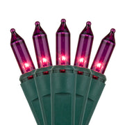 50 Purple Mini Lights, Green Wire, 6" Spacing