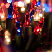 50 Red, White and Blue Mini Lights, Green Wire, 6" Spacing