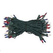 50 Red, White and Blue Mini Lights, Green Wire, 6" Spacing