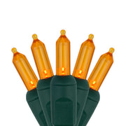 50 T5 Amber LED Christmas Tree Lights, Green Wire, 6" Spacing