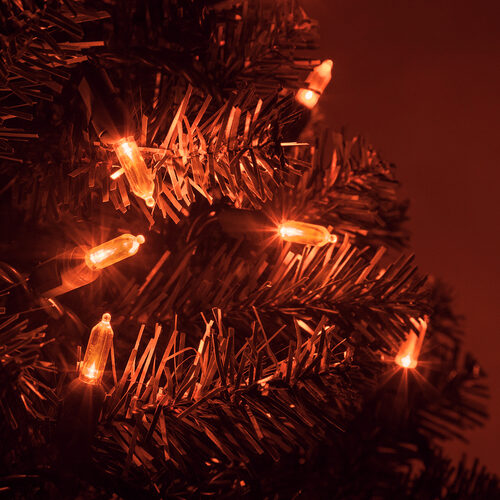 50 T5 Amber LED Christmas Tree Lights, Green Wire, 6" Spacing