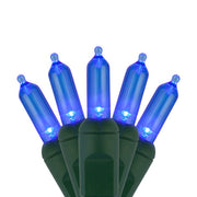50 T5 Blue LED Christmas Tree Lights, Green Wire, 6" Spacing