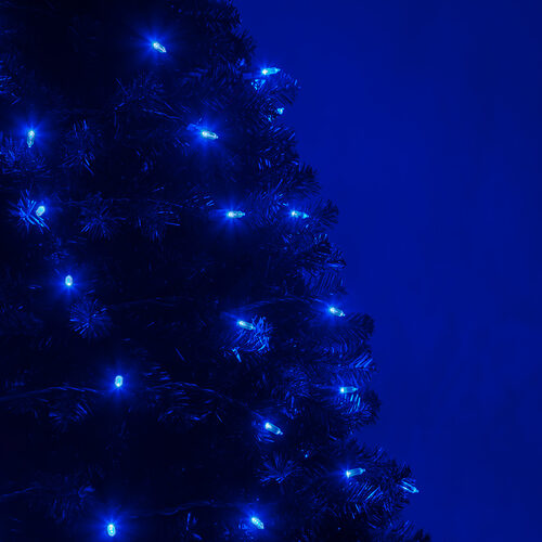 50 T5 Blue LED Christmas Tree Lights, Green Wire, 6" Spacing