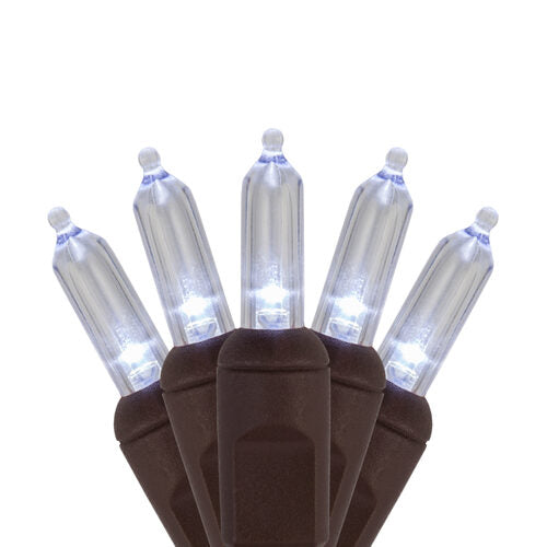 50 T5 Cool White LED Christmas Tree Lights, Brown Wire, 6" Spacing