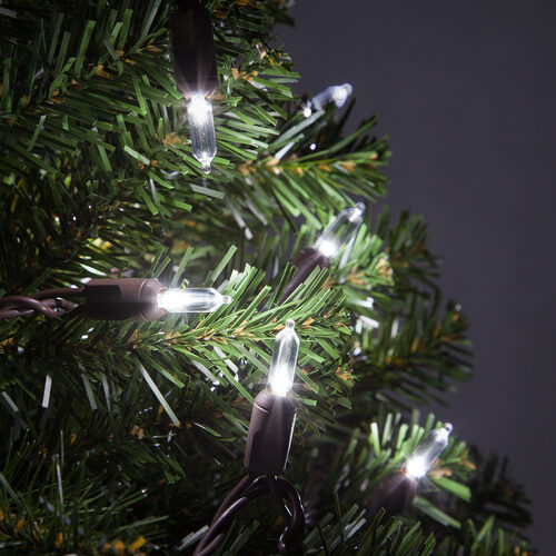 50 T5 Cool White LED Christmas Tree Lights, Brown Wire, 6" Spacing