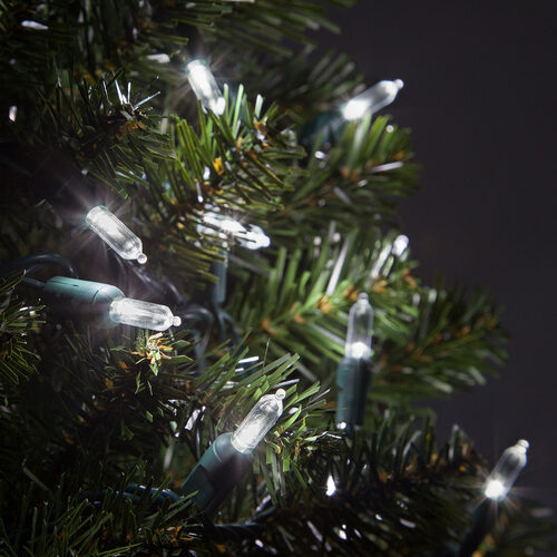T5 Cool White LED Christmas Tree Lights, Green Wire