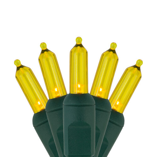 50 T5 Gold LED Christmas Tree Lights, Green Wire, 6" Spacing