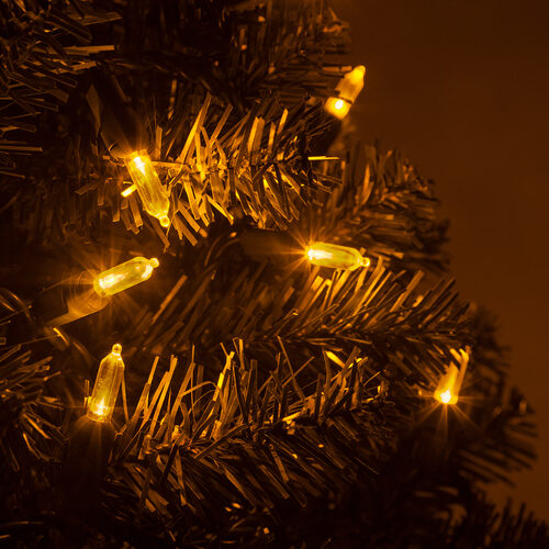 50 T5 Gold LED Christmas Tree Lights, Green Wire, 6" Spacing